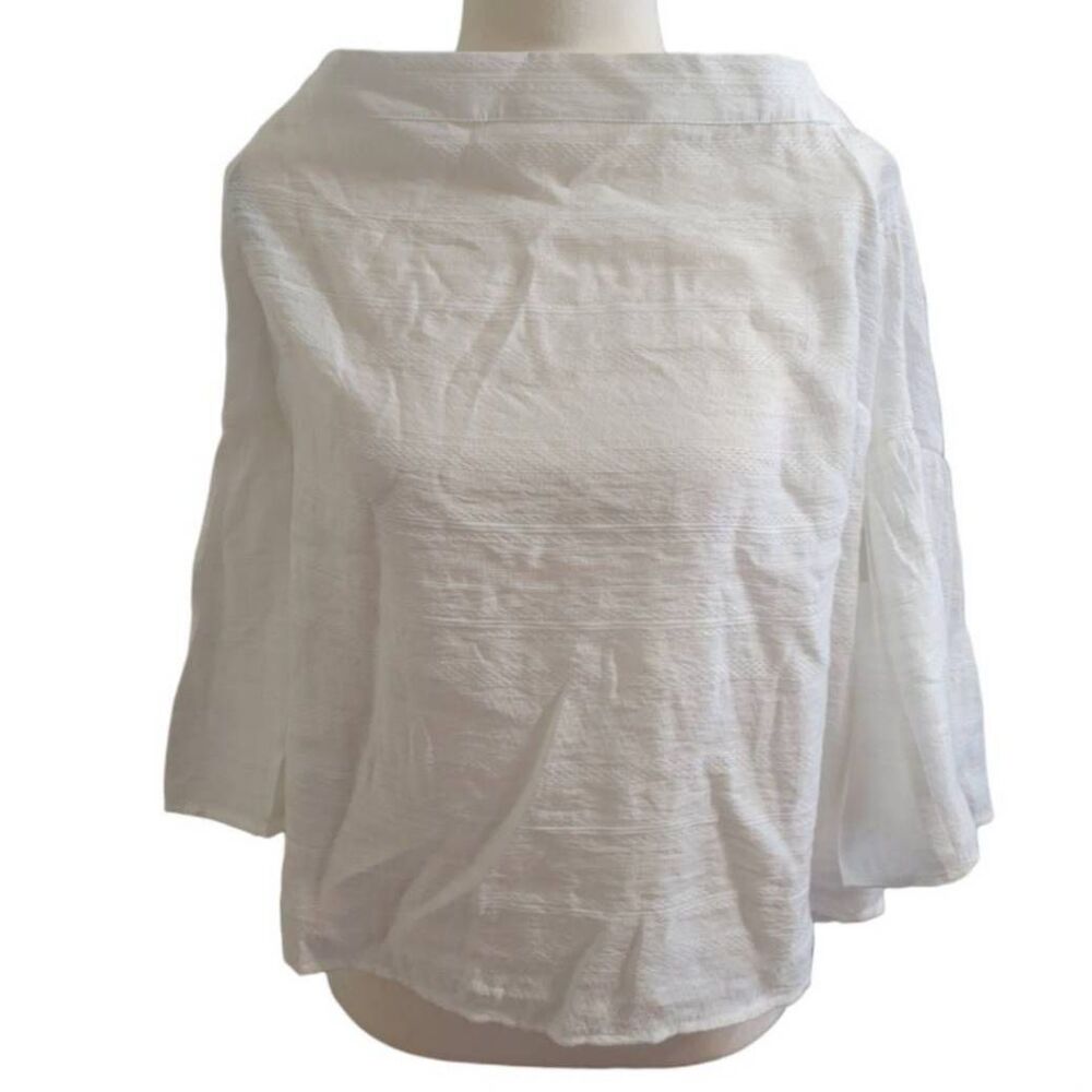 1. STATE Off the Shoulder White Blouse Bell Sleeves Lightweight Rayon Sz L New